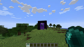 Minecraft player preparing to throw an Ender Pearl toward a Nether portal