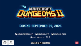 Minecraft Dungeons II release announcement graphic showing the game logo and platform availability