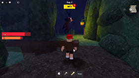 Roblox horror game scene with a threatening enemy in a dim environment