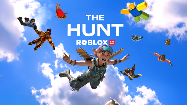 Roblox The Hunt Roblox 20 promotional artwork showing avatars in a skydiving scene