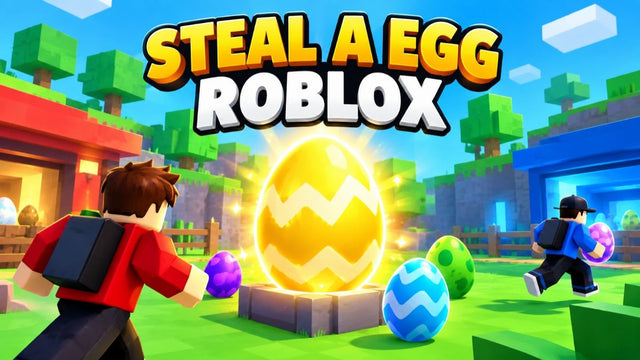 Steal An Egg Roblox promotional artwork showing players approaching a glowing egg