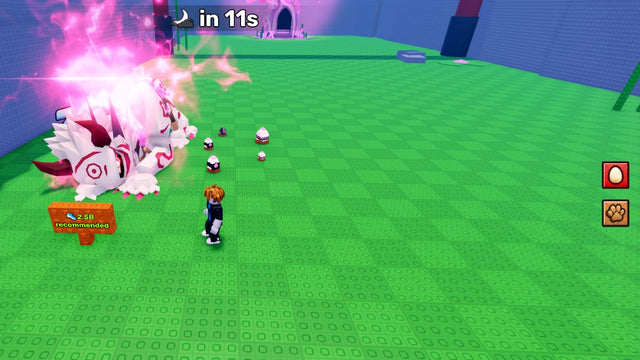 Steal An Egg Roblox gameplay with an avatar, eggs, and a large creature in the game world