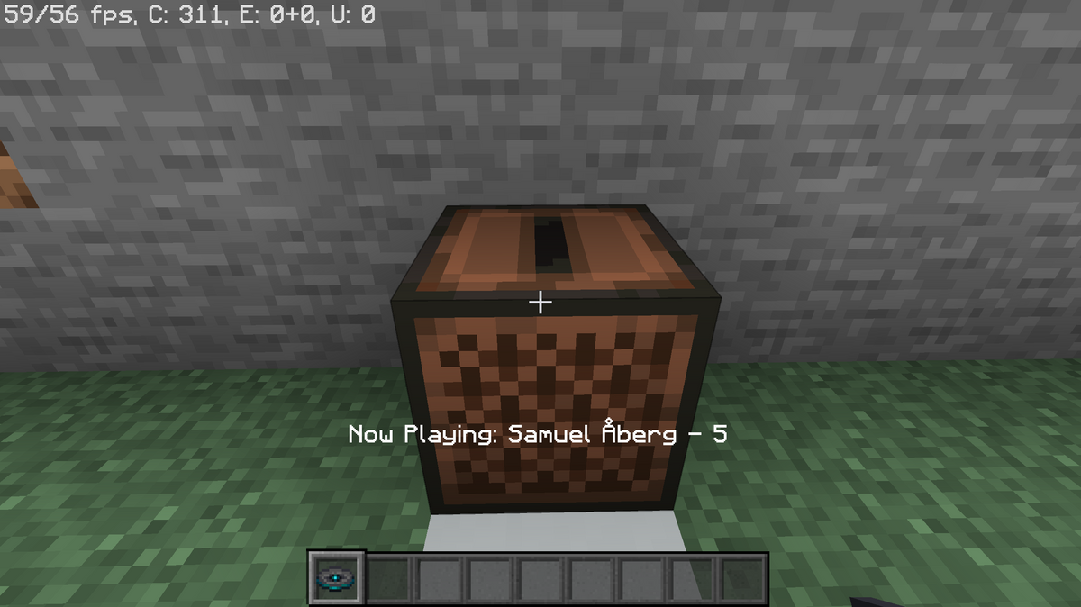 Minecraft jukebox playing a music disc, illustrating the Music Features Add-On listening guide
