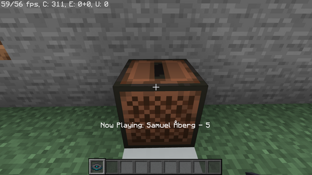 Minecraft jukebox playing a music disc, illustrating the Music Features Add-On listening guide