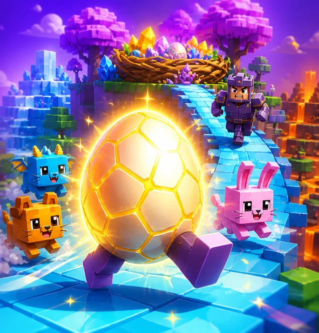 Steal An Egg promotional artwork showing a glowing golden egg and blocky pets