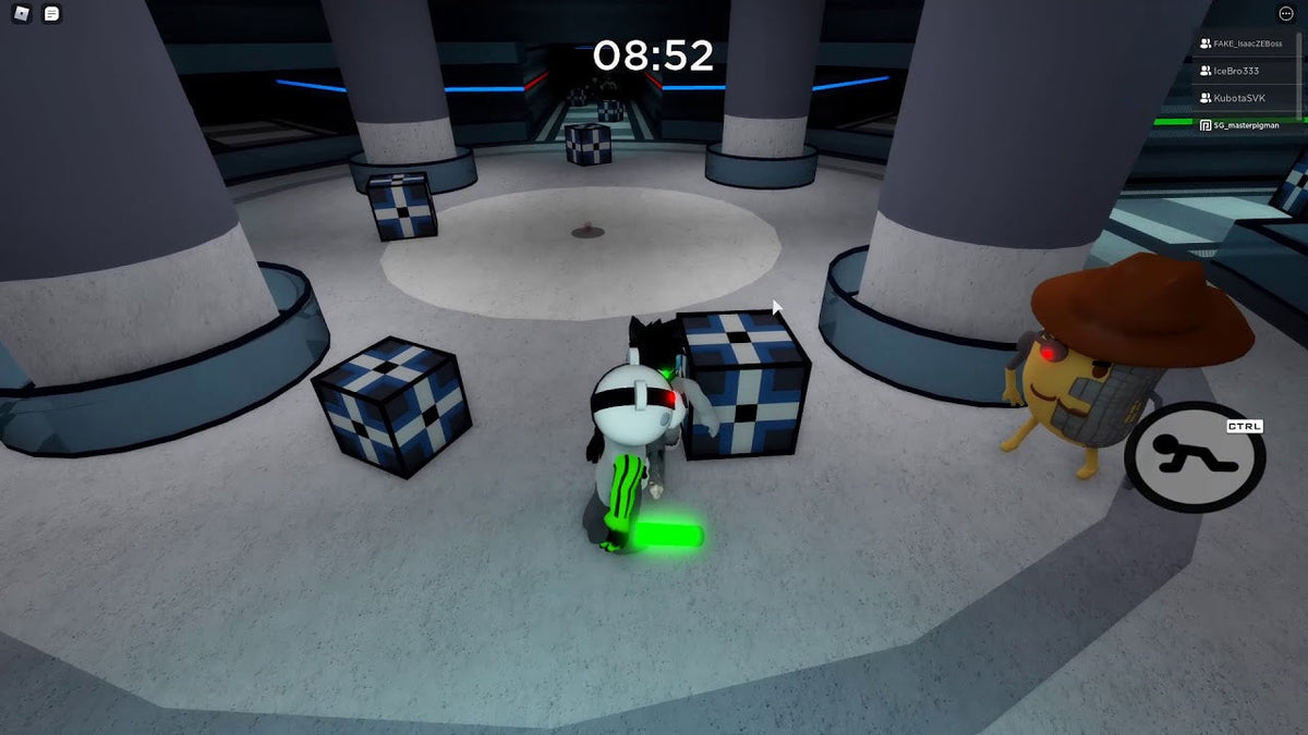 Roblox Piggy gameplay scene in a futuristic map with a character and timer