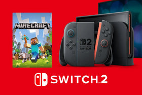 Minecraft promotional artwork alongside Nintendo Switch 2 hardware