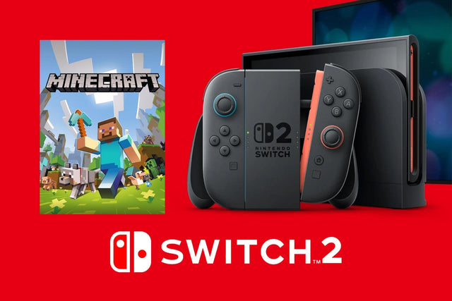 Minecraft promotional artwork alongside Nintendo Switch 2 hardware