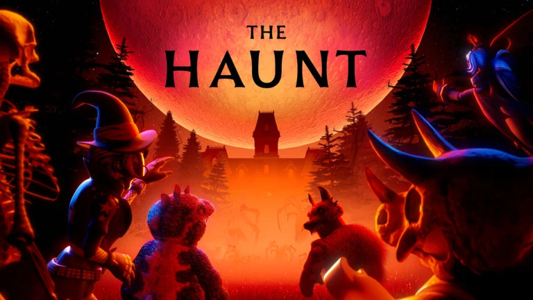Roblox Halloween event artwork showing costumed avatars beneath a red moon