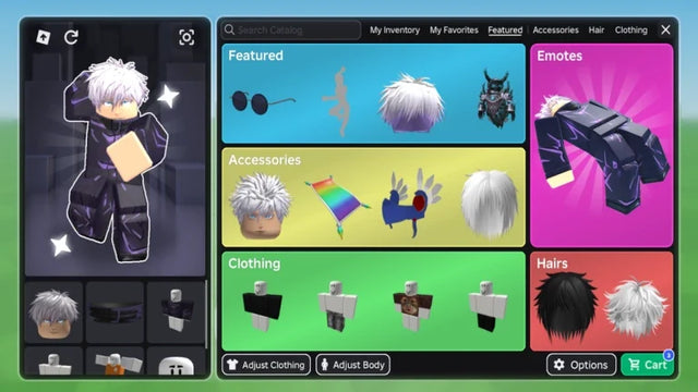Roblox avatar editor and item catalog interface used to illustrate missing inventory reward troubleshooting