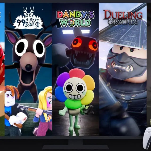 Roblox game tiles featuring 99 Nights in the Forest and Dandy's World, used as general context for cooperative play