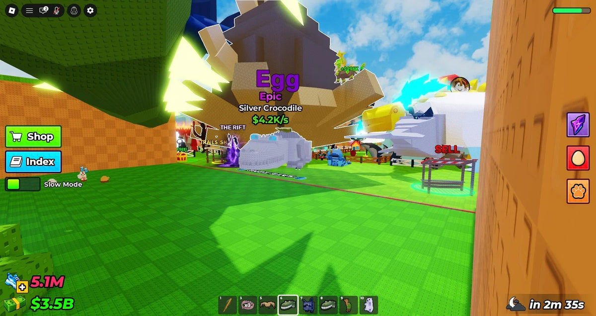 Steal An Egg Roblox gameplay showing an Epic Silver Crocodile egg and game interface