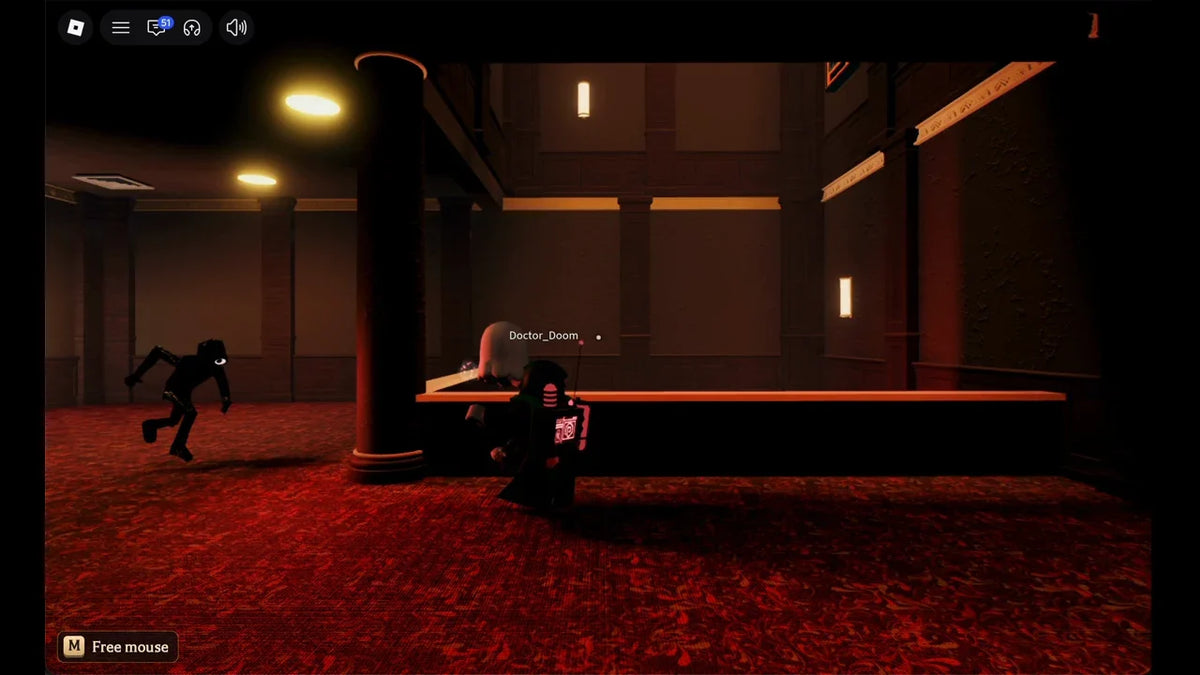 The Hollow Roblox maze with a pursuing monster near players in a dark corridor