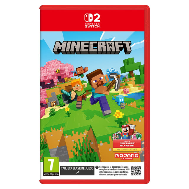 Minecraft Nintendo Switch 2 physical game case featuring Steve, Alex, and the Super Mario Mash-Up Pack